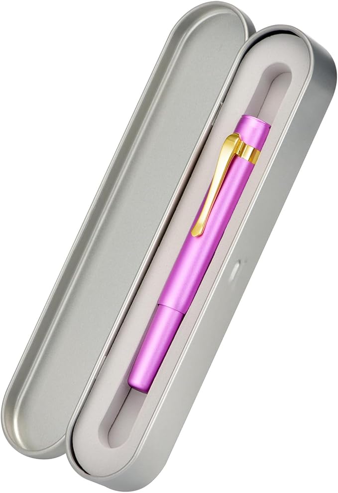 Hongdian M2 Black Forest Mini Fountain Pen, Long Blade Nib & Sleek Shape Aluminium Short Pocket Travel Pen (Lilac Purple)