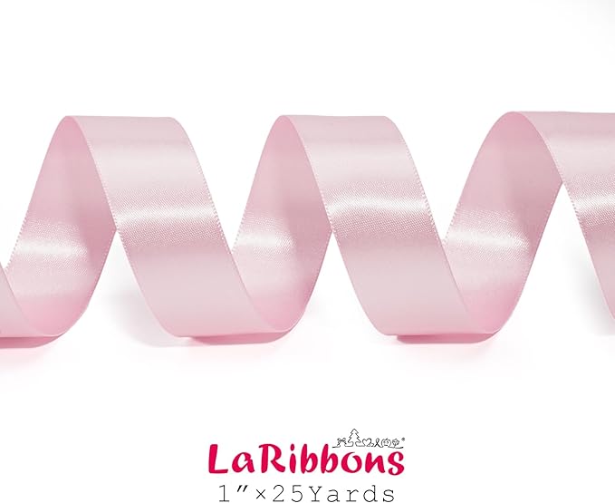 LaRibbons Light Pink Satin Ribbon 1 Inch 25 Yards Luxury Double Faced Pink Silk Ribbon for Gift Wrapping Flower Bouquet Crafts Wedding Party Babyshower Decoration