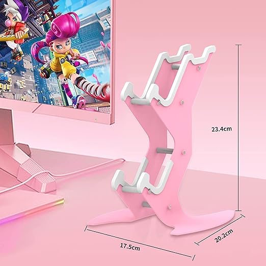 Controller Holder Pink, Game Controller Rack Headset Stand for Xbox Series X S/Xbox one / PS5 / PS4 / NS/PC/Headset, Aluminum Metal Headset Mount Universal Organizer for Video Game Accessories
