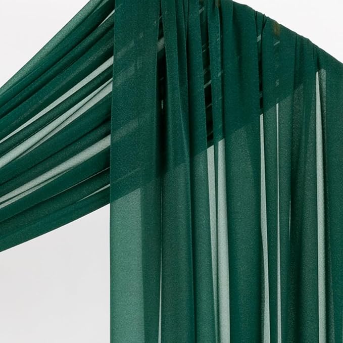 Socomi Wedding Arch Draping Fabric 29" x 20Ft 4 Panels Emerald Green Sheer Outdoor Curtain Drapes Extra Long for Bridal Baby Shower Ceremony Birthday Party Decor