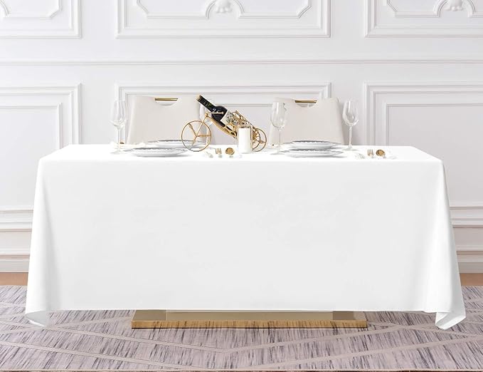 Surmente 10 Pack White Rectangle Tablecloth 90 x 132-inch Rectangular Polyester Table Cloth for Weddings, Banquets, or Restaurants