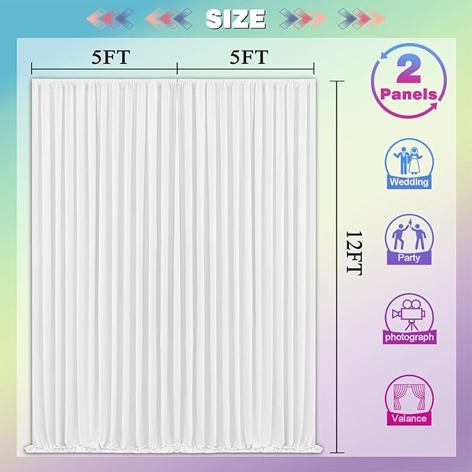 White Backdrop Curtains Wedding Background Drapes White Drapes for Backdrop Decoration Photography Video Studio Props 10x12FT TAYHQ001