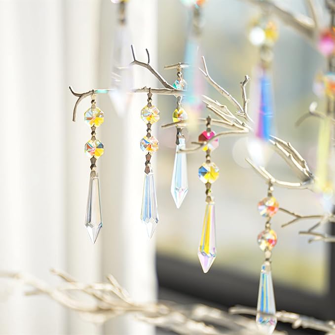 20pcs 55mm Chandelier Icicle Crystal Prism Suncatcher,Chandelier Crystals Replacement,Crystals for Chandeliers with Hooks for Windows Wedding Lamp Decoration(AB Colors)