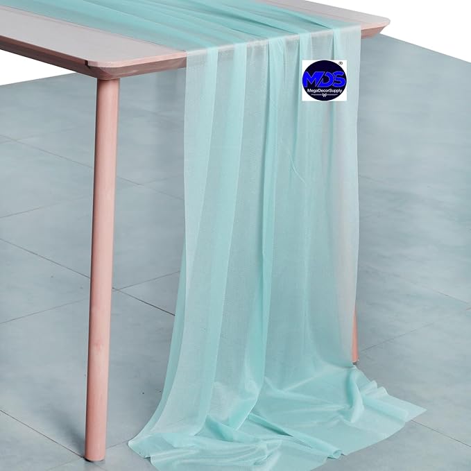 MDS 20 Pack 10ft Chiffon Table Runner 29 x 120 Inches Sheer Wedding Runner Romantic Rustic Table Runner for Wedding Decorations, Birthday Parties, Bridal Shower Party Arch Decor - Teal