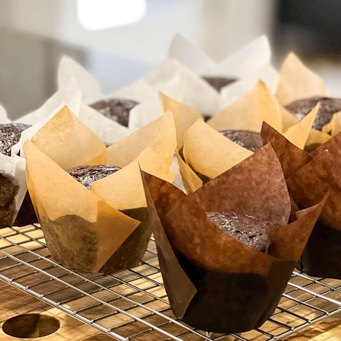 150-Pack Nordic Paper Brown Tulip Muffin Liners for Baking - Odorless, Non toxic Cup, Grease-Resistant Cupcake Wrappers for All Occasions - Perfect for Weddings, Birthdays, Showers! (Brown)