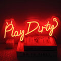 Play Dirty Neon Sign Red Letter LED Neon Lights Signs Devil Neon Signs for Wall Decor Satan Neon Lights for Bedroom Dimmable Red Words Neon Light Up Sign for Bar Man Cave Party Decor