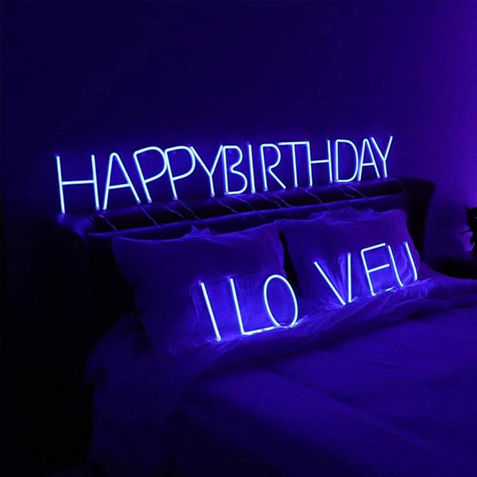 ENUOLI LED Blue Neon Letter Signs Night Light Battery or USB Operated LED Marquee Letters Neon Art Decorative Lights Wall Decor for Children Baby Room Christmas Wedding Party Decoration (E)