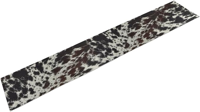 Cow Print Table Runner, Country Farm Animal Fur Skin Pattern Western Style Black Brown Cowhide Print Dinner Runner for Home Kitchen Dining Home Setting, 13x108 Inch