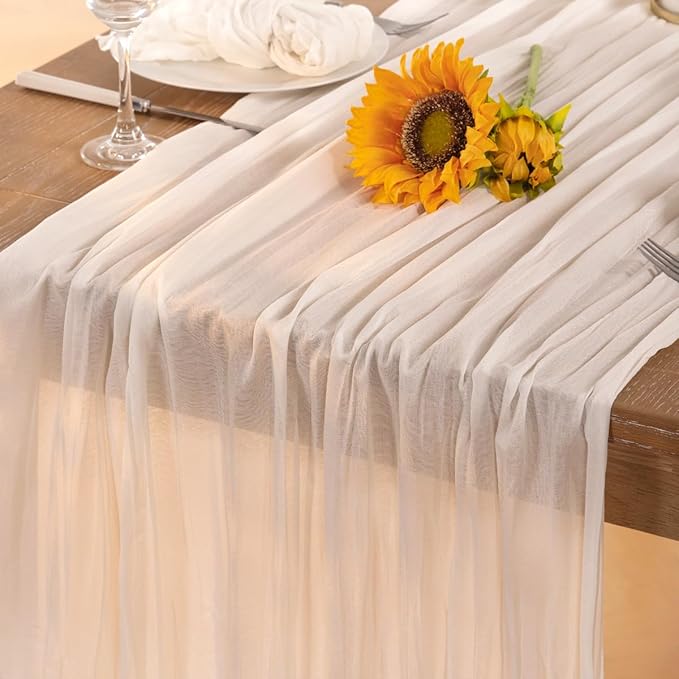 Ivory White Cheesecloth Table Runner 6 Pack Fall Table Runners Boho Gauze 120 Inches White Cheese Cloth Fall Table Decorations for Thanksgiving Weddings Bridal Baby Shower