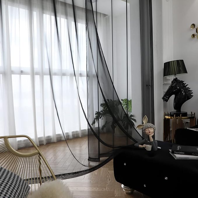 Window Black Sheer Curtains 72 Inches Long 2 Panels Sheer Curtain Basic Rod Pocket Panel for Bedroom Children Living Room Yard Kitchen (Black, 52" W x 72" L | 2 pcs)