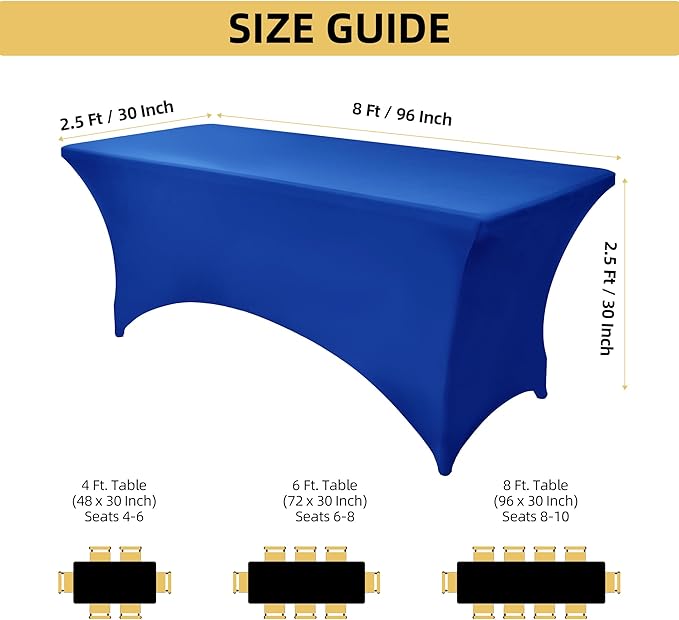 2-Pack 8ft Spandex Table Covers for Rectangle Folding Tables - Washable Elastic Tablecloth - Ultimate Fitted Table Protector for Birthday Parties, Trade Shows, Banquet