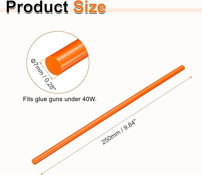HARFINGTON 10pcs Hot Glue Sticks 0.28" Dia x 9.84" Long EVA Mini Hot Melt Adhesive Glue Stick for Hot Melt Gun Wood Plastic Glass Flowers Fabrics Foam, Orange