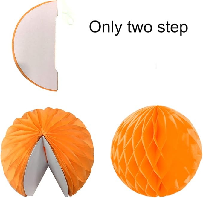 Hanging Paper Fan Set, Tissue Paper Pom Poms Flower Fan and Honeycomb Balls for Birthday Baby Shower Wedding Festival Decorations - Orange