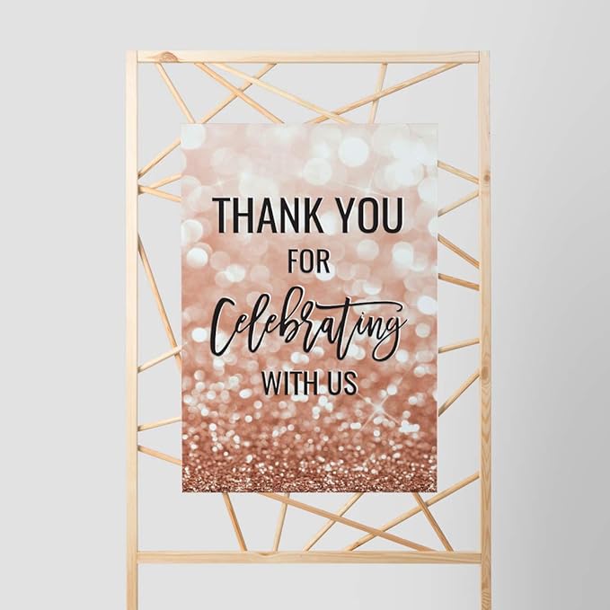 Andaz Press Extra Large Wedding Easel Board Party Sign, 12x18-inch, Glitzy Faux Rose Gold Glitter, Thank You for Celebrating With Us, 1-Pack