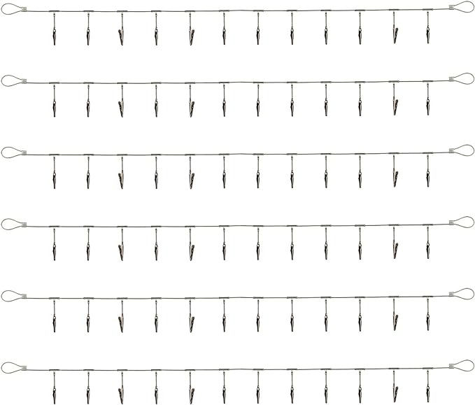 6 Pack 5 ft Steel Wall Hanging Photo Display Cable Wire Rod String with 12PCS Clips, Picture Holders for Kids Crafts, Notes