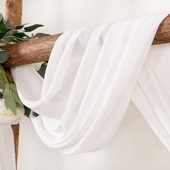 Ivory Wedding Arch Draping Fabric 1 Panel 30'' x 18FT Sheer Chiffon Arch Drapery for Photo Booth Bridal Shower Baby Shower Church Decor Newborn Photography Christening Outdoor Party