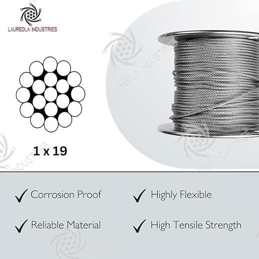 Laureola 1/8" Type-1x19 Grade-316 Stainless Steel Cable Railing Wire Rope - 150ft