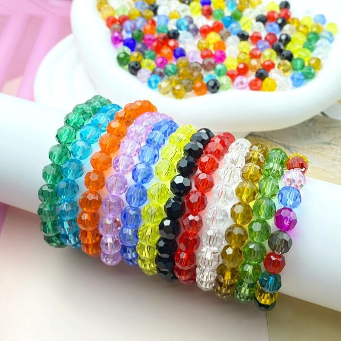 200 PCS 6mm Crystal Glass Beads Round Multiple Faceted Loose Spacer Glass Beads for DIY Handcrafte Bracelet Necklace Earring Jewelry Making(Malachite Green)