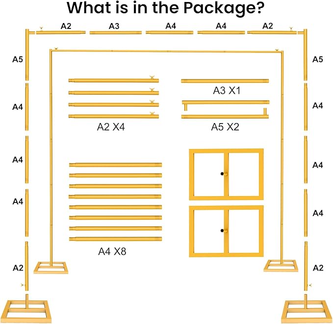 Backdrop Stand, 6.6FT x 6.6FT Backdrop Stand Heavy Duty, Gold Pipe and Drape Stand with Base Square Metal Arch Frame for Wedding, Birthday Party, Baby Shower Decorations