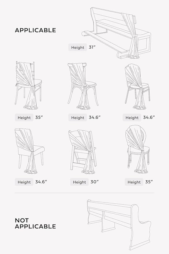 Ling's moment Wedding Chair Sashes Cover Aisle Decorations Draping Fabric Wrinkle-Free with Tie 16 Pcs Boho White Beige for Party Ceremony Reception Floral Arrangement Banquet Outdoor Decor