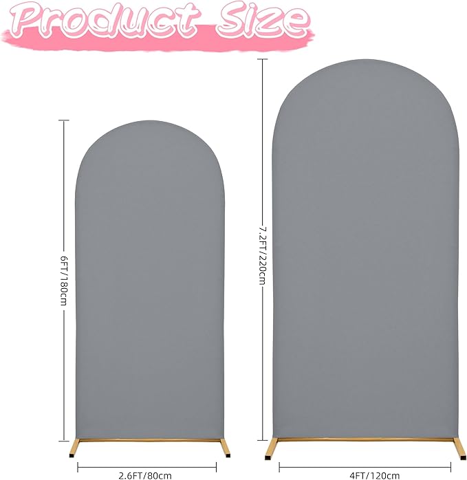 7.2FT Wedding Arch Covers Arch Backdrop Cover Arch Stand Covers Set Arch Cover Spandex Fabric Stretchy Backdrop for Wedding Birthday Party Decoration Baby Shower (Smoky Grey)