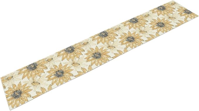 Chrysanthemum Vintage Floral Table Runner, Elegant Grunge Orange Sunflower Spring Summer Elegant Pattern Artichokes Flower Table Runner for Party Kitchen Dining Living Room Decor, 13x60 Inch