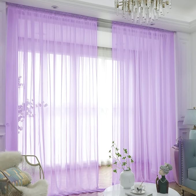 Window Purple Sheer Curtains 120 Inches Long 2 Panels Sheer Curtain Basic Rod Pocket Panel for Bedroom Children Living Room Yard Kitchen (Purple, 52" W x 120" L | 2 pcs)