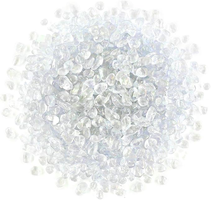 Hilitchi Glass Stones Rock Crystals Gemstones for Event Weddings Birthday Decoration Vase Fillers Table Scatter Party Table Decoration (White Rainbow Moonstone Aprox 1lb/455g/Bag)