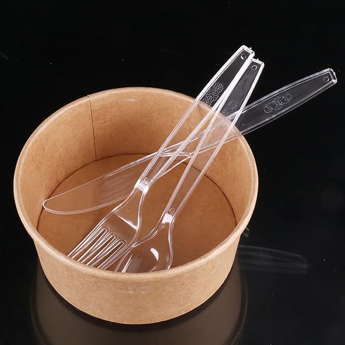300 Count Clear Plastic Silverware, Heavy Weight Plastic Forks Spoons Knives Disposable Utensils Cutlery Set for Wedding Party Supplies Everyday Use