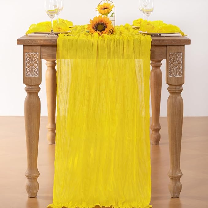 Lemon Yellow Cheesecloth Table Runner Fall Table Runner Boho Gauze 120 Inches Yellow Cheese Cloth Fall Table Decorations for Thanksgiving Wedding Bridal Baby Shower Parties Decor