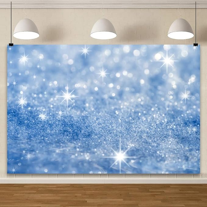 YongFoto Silver Blue Glitter Backdrop 10x5ft Silver Light Spots Blue Sequin Bokeh Photography Background Birthday Bridal Shower Wedding Photography Background Party Banner Portraits Photoshoot Props