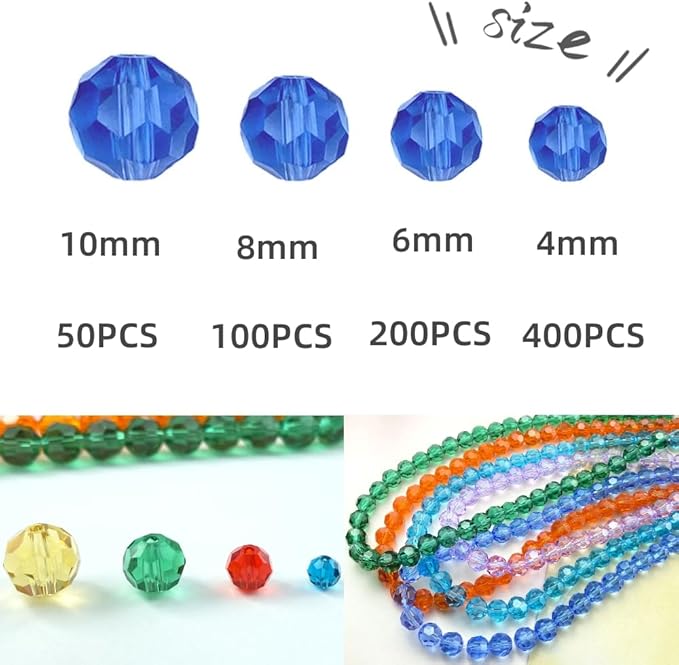 200 PCS 6mm Crystal Glass Beads Round Multiple Faceted Loose Spacer Glass Beads for DIY Handcrafte Bracelet Necklace Earring Jewelry Making(Grey)