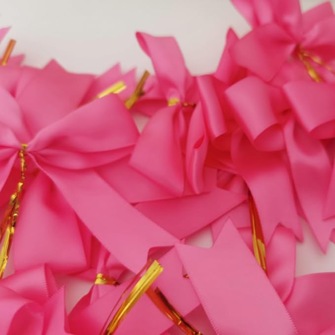 50pcs 3-1/2" Hot Pink Satin Ribbon Bows with Twist Ties for Gift Wrapping Packing Christmas Decoration(Hot.Pink)