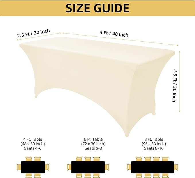 2-Pack 4ft Spandex Table Covers for Rectangular Folding Tables - Wrinkle Resistant Stretch Tight Table Cloths - Ultimate Fitted Table Protector for Parties, Banquet, and Wedding