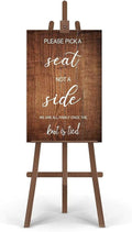 Rustic Wooden 'Please Pick A Seat Not A Side' Wedding Welcome Sign - Reception Seating Plan Wall Art Decor for Kitchen, Cafe, Pub - 18x12 Inch Gift