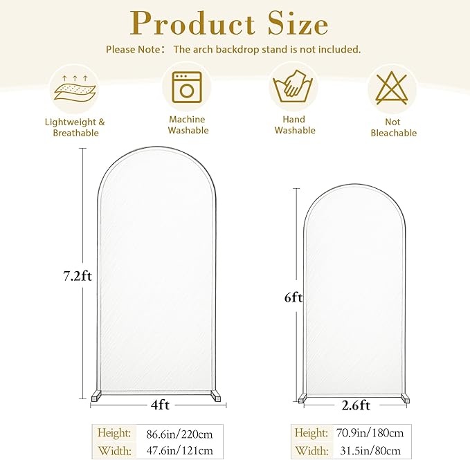 7.2FT 6FT Arch Backdrop Cover for Wedding, Set of 2 Stretchy Spandex Fitted Arch Stand Cover for Baby Shower, Birthday Party Decor, Chiara Backdrop Cover with Double-Sided Design(Ivory,Champagne)