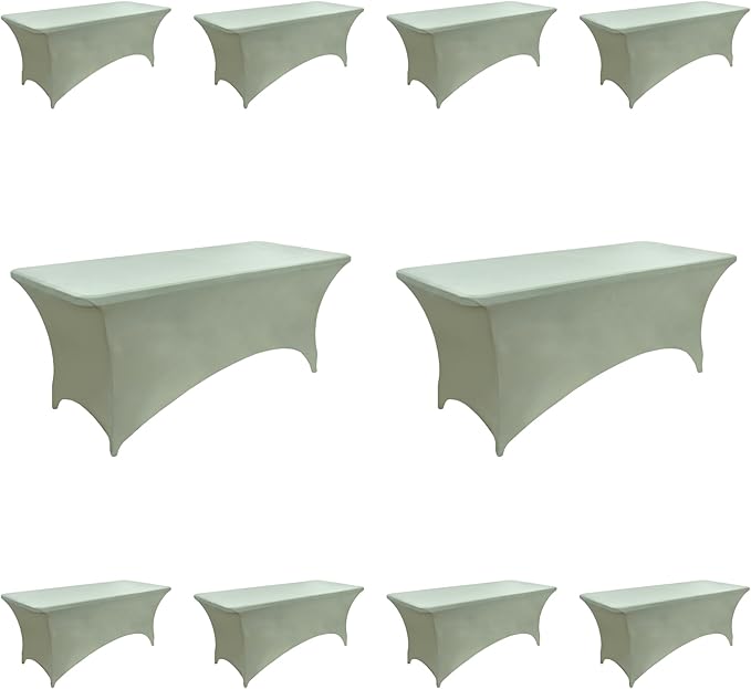 10-Pack 6ft Spandex Table Covers for Rectangle Standard Folding Tables - Wrinkle Resistant Stretch Tablecloths - Ultimate Fitted Table Protector for Parties, Banquet, Wedding