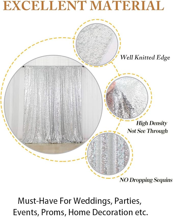 ShinyBeauty Sparkling Sequin Photo Backdrop 7x7 Feet - Silver Glitter Polyester Fabric for Baby Showers, Birthdays, Photoshoots, Wall Decor (Professional Studio & Party Decoration)