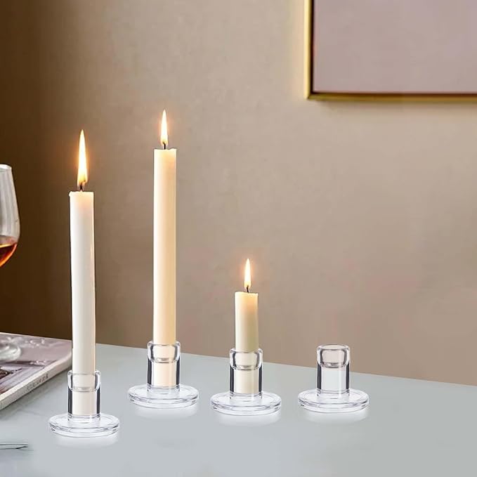 12-Pack Clear Taper Candle Holders, Glass Candlestick Holders for Tapered Candles, 2.2" H with 2.7" Base - Bulk Glass Candle Sticks for Weddings, Tables, Fireplace Mantel Decor