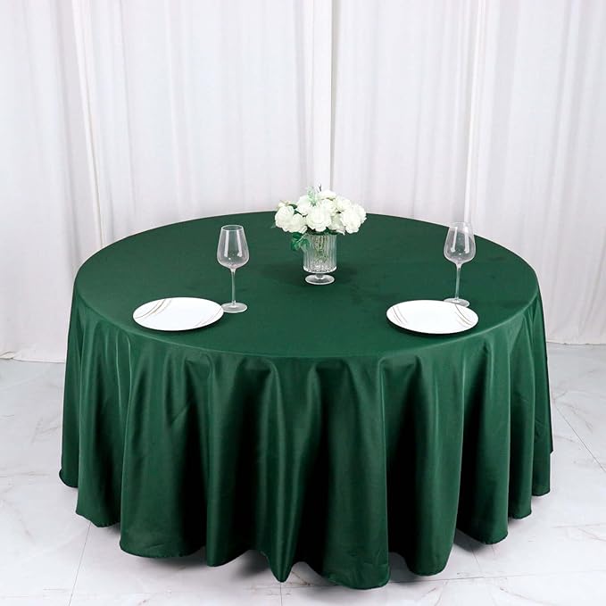 Efavormart Round Tablecloth, 120 Inch Stain & Wrinkle Resistant Washable Table Cloth, Decorative Polyester Fabric Table Cover for Banquet, Wedding, Dining - Hunter Emerald Green
