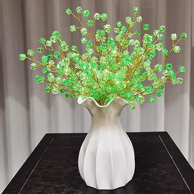16PCS Crystal Artificial Flowers Bouquets Handmade Acrylic Flower Branches Fake Beaded Baby Breath Floral Crafts for Wedding Party Home Decor