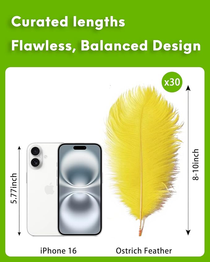 NEWONG 30pcs Yellow Ostrich Feathers Natural Bulk 8-10in（20-25cm） Vase Craft Wedding Home Party Centerpieces Christmas Day Decoration