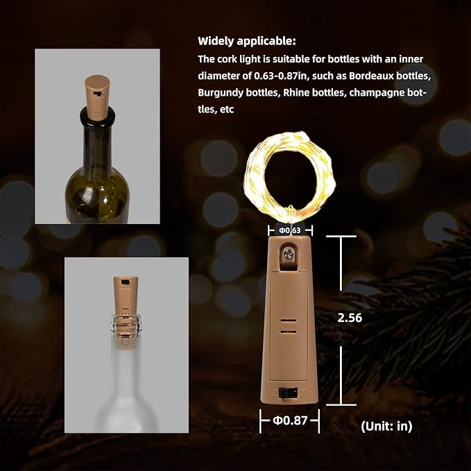 6-Pack LED Bottle Lights with Dual Battery Pack, 6.6ft 20 LEDs, Twice The Runtime, Warm White for Indoor & Outdoor Christmas Décor.(6 Pack, Warm White（Dual Battery Pack）)