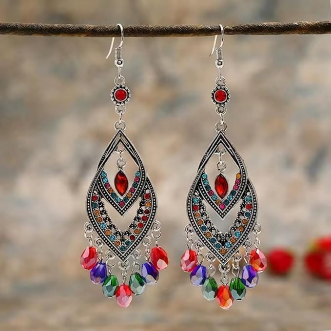 200pcs 4x6mm Teardrop Crystal Glass Beads Vertical Hole Faceted Glass Teardrop Spacer Beads for Bracelets Necklace Earring DIY Jewelry Making Craft(Red AB)