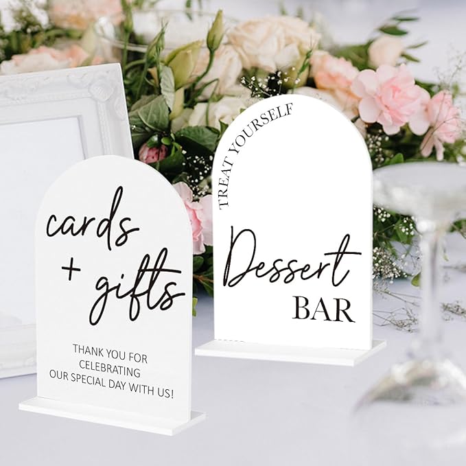 2Pcs Dessert Bar Sign Cards and Gifts Signs for Wedding Engagement Party Bridal Shower Baby Shower Table Desk Acrylic Decor