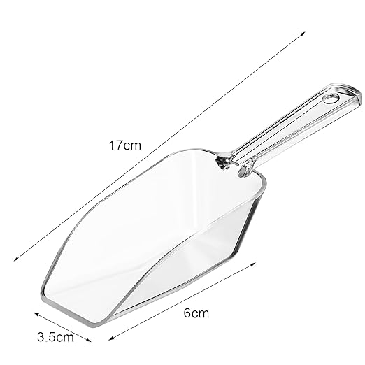 Hestya 4 Pcs Christmas Multi Purpose Clear Plastic Scoops for Candy Buffet Acrylic Kitchen Ice Food Popcorn Scoops for Protein Powders, Ice Cream, Coffee, Tea Jar (6.69 Inch)