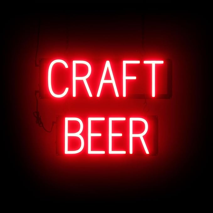 SpellBrite CRAFT BEER Sign | Beer-Related Sign with Neon Look, Red LED Light Source | 20.5" x 15.0"