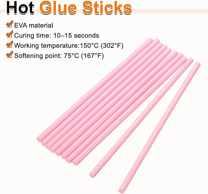 HARFINGTON 10pcs Hot Glue Sticks 0.28" Dia x 9.84" Long EVA Mini Hot Melt Adhesive Glue Stick for Hot Melt Gun Wood Plastic Glass Flowers Fabrics Foam, Pink
