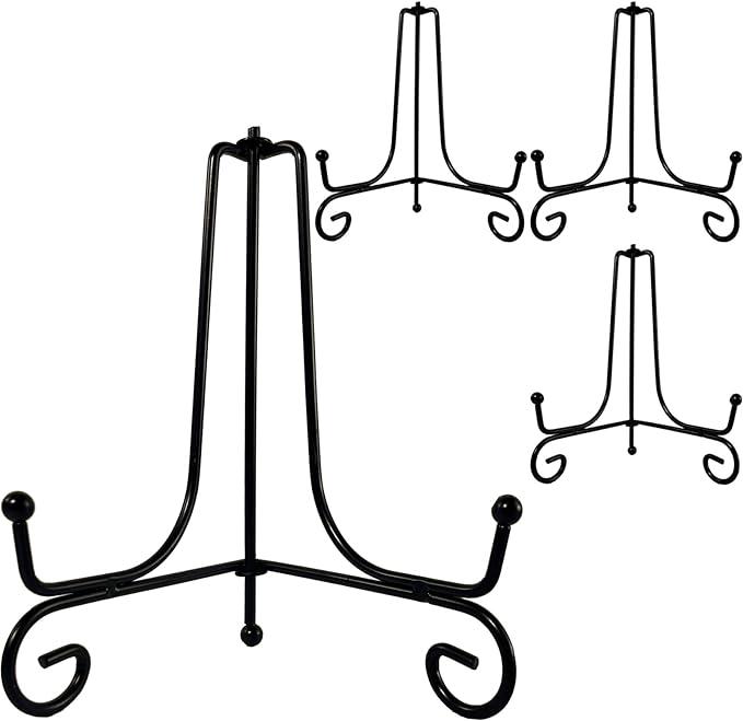4PCS Premium Black Iron Plate Stands for Display 6 Inch, Decorative Solid Metal Plate Holders for Displaying, Mini Easel, Frame, Book, Card, Plaque, Bowl, Picture Stands for Display