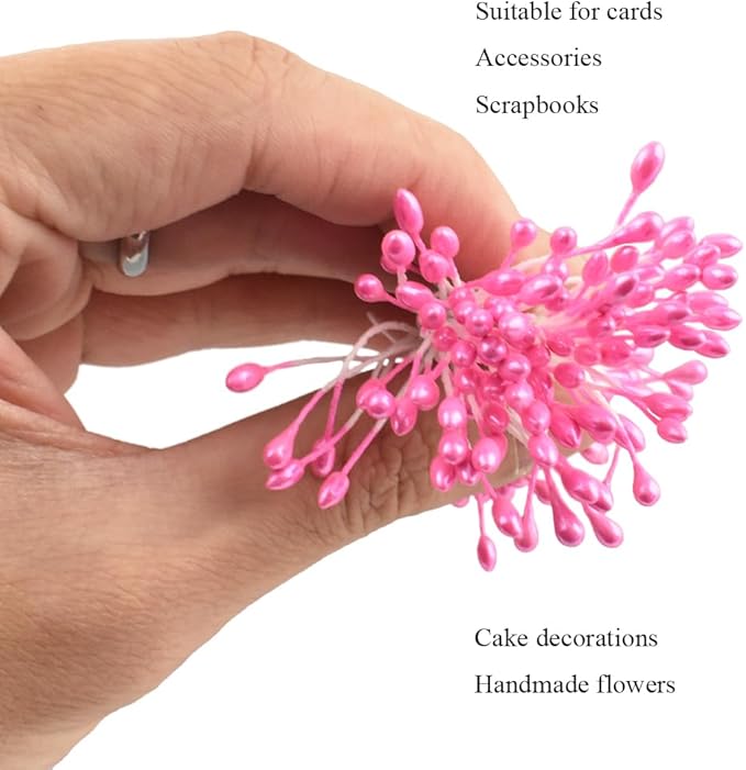 HAHIYO 700Pcs 3mm Dark Pink Pearl Double Head Flower Stamen Pistil - Handmade Artificial Pearlized Floral Pollen for Flower Making, Scrapbook Decoration